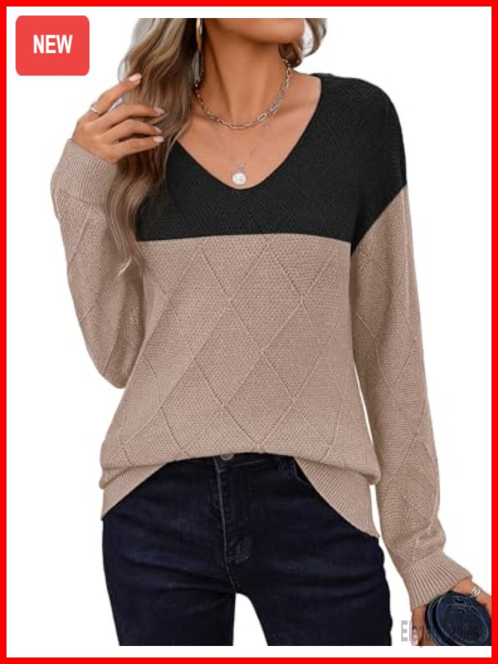 Zeagoo Women's Long Sleeve V-Neck Knit Pullover Sweater Lightweight Crochet